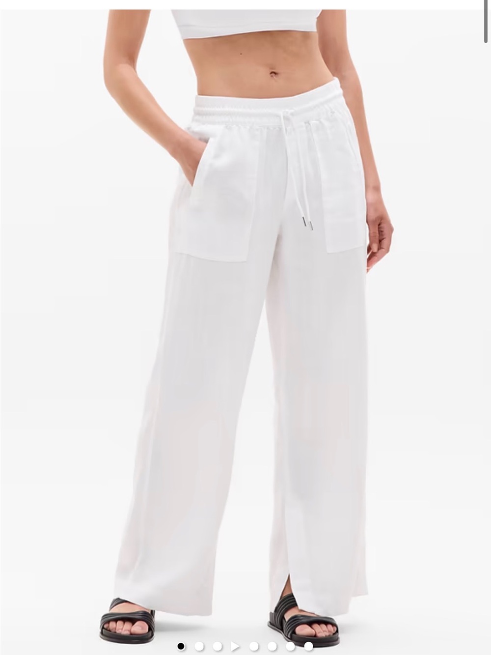 Athleta White Retreat Linen High-Rise Wide Leg Pants side slits Sz 12